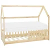 Kinderbett Hausbett 80x160 cm aus Kiefernholz inkl. Matratze H-10cm Rausfallschutz Dach und Lattenrost ML-Design-ECD Germany Outlet
