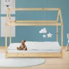 Kinderbett Hausbett 70x140 cm aus Kiefernholz Holzbett mit Dach und Lattenrost ML-Design-ECD Germany Hot