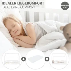 Kinderbett Hausbett 80x160 cm Weiß aus Kiefernholz mit Rausfallschutz Dach und Lattenrost Holzbett ML-Design-ECD Germany Best