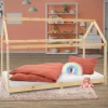 Kinderbett Hausbett 90x200 cm aus Kiefernholz Holzbett mit Dach und Lattenrost ML-Design-ECD Germany Online