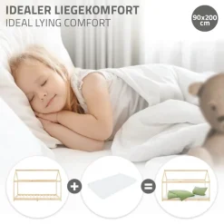 Kinderbett Hausbett 90x200 cm aus Kiefernholz Holzbett mit Dach und Lattenrost ML-Design-ECD Germany Online