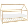 Kinderbett Hausbett 90x200 cm aus Kiefernholz inkl. Matratze H-10cm Holzbett mit Dach und Lattenrost ML-Design-ECD Germany Sale