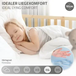Kinderbett Hausbett 90x200 cm aus Kiefernholz inkl. Matratze H-10cm Rausfallschutz Dach und Lattenrost ML-Design-ECD Germany Clearance