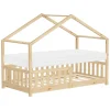 Kinderbett Hausbett 80x160 cm Natur aus Kiefernholz mit Matratze H:10cm Rausfallschutz und Lattenrost ML-Design-ECD Germany Discount