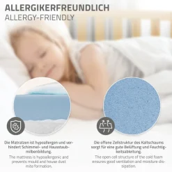 Kinderbett Hausbett 80x160 cm Natur aus Kiefernholz mit Matratze H:10cm Rausfallschutz und Lattenrost ML-Design-ECD Germany Discount