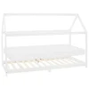 Kinderbett Hausbett 90x200 cm Weiß aus Kiefernholz inkl. Matratze H-10cm Holzbett mit Dach und Lattenrost ML-Design-ECD Germany Hot