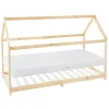 Kinderbett Hausbett 90x200 cm aus Kiefernholz inkl. Matratze H-16cm Holzbett mit Dach und Lattenrost ML-Design-ECD Germany Outlet