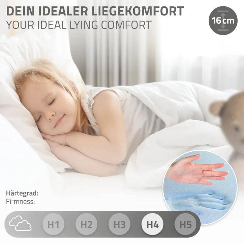 Kinderbett Hausbett 90x200 cm aus Kiefernholz inkl. Matratze H-16cm Holzbett mit Dach und Lattenrost ML-Design-ECD Germany Outlet