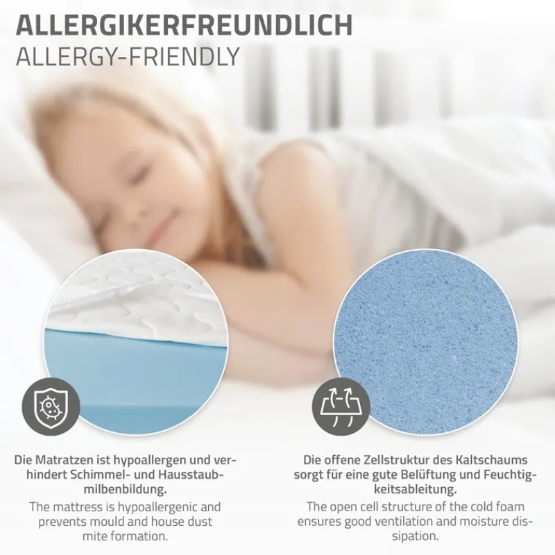 Kinderbett Hausbett 90x200 cm Weiß aus Kiefernholz inkl. Matratze H-16cm Rausfallschutz Dach und Lattenrost ML-Design-ECD Germany Discount