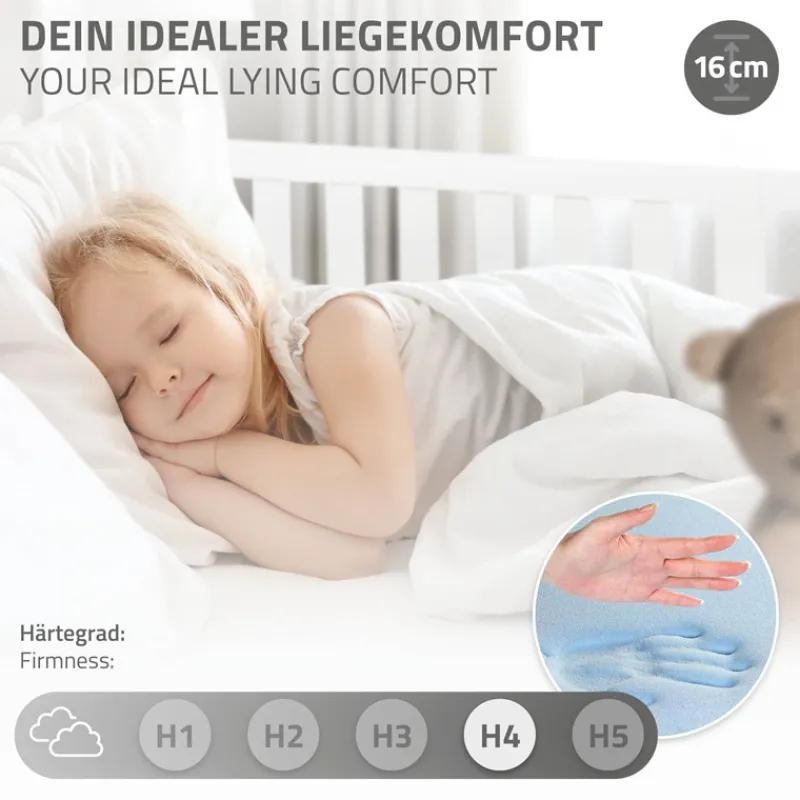 Kinderbett Hausbett 90x200 cm Weiß aus Kiefernholz inkl. Matratze H-16cm Rausfallschutz Dach und Lattenrost ML-Design-ECD Germany Discount