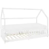 Kinderbett Hausbett 90x200 cm Weiß aus Kiefernholz inkl. Matratze H-10cm Rausfallschutz Dach und Lattenrost ML-Design-ECD Germany Outlet