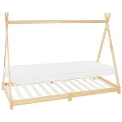 Kinderbett Tipi 90x200 cm aus Kiefernholz inkl. Matratze H-10cm Holzbett mit Lattenrost ML-Design-ECD Germany Hot