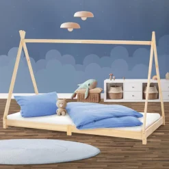 Kinderbett Tipi 90x200 cm aus Kiefernholz Holzbett mit Lattenrost ML-Design-ECD Germany