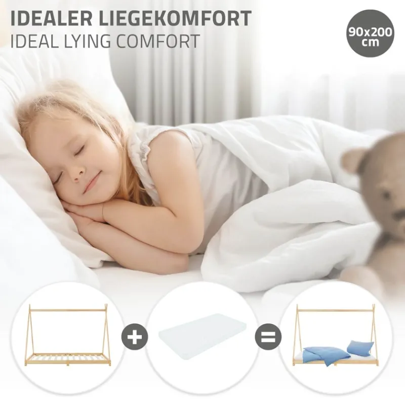 Kinderbett Tipi 90x200 cm aus Kiefernholz Holzbett mit Lattenrost ML-Design-ECD Germany