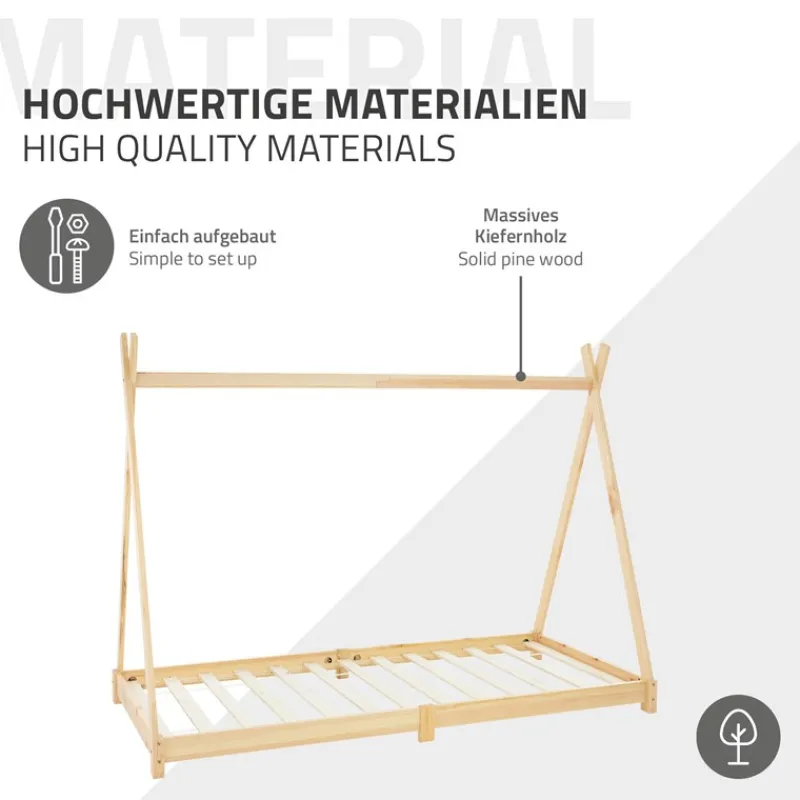 Kinderbett Tipi 90x200 cm aus Kiefernholz Holzbett mit Lattenrost ML-Design-ECD Germany