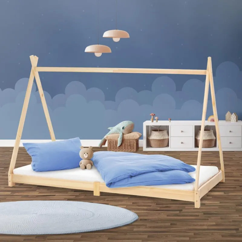 Kinderbett Tipi 90x200 cm aus Kiefernholz Holzbett mit Lattenrost ML-Design-ECD Germany