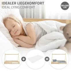 Kinderbett Tipi 90x200 cm aus Kiefernholz mit Rausfallschutz und Lattenrost Holzbett ML-Design-ECD Germany New