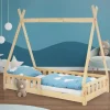 Kinderbett Tipi 80x160 cm aus Kiefernholz mit Rausfallschutz und Lattenrost Holzbett ML-Design-ECD Germany Discount