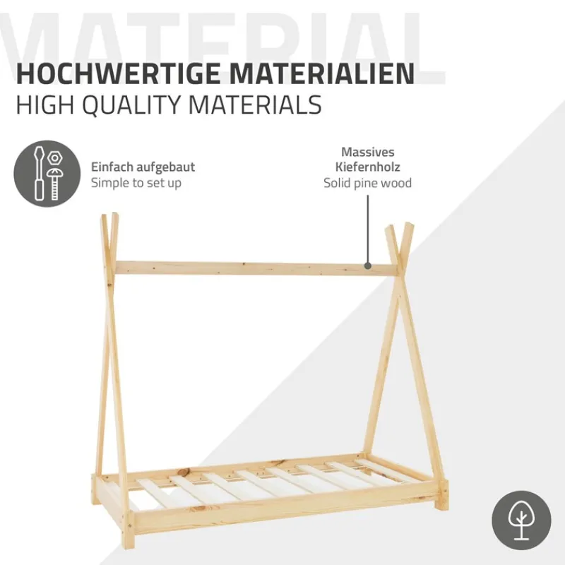 Kinderbett Tipi 70x140 cm aus Kiefernholz Holzbett mit Lattenrost ML-Design-ECD Germany Best