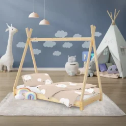 Kinderbett Tipi 70x140 cm aus Kiefernholz Holzbett mit Lattenrost ML-Design-ECD Germany Best