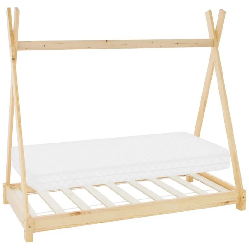 Kinderbett Tipi 70x140 cm aus Kiefernholz inkl. Matratze H-10cm Holzbett mit Lattenrost ML-Design-ECD Germany Hot