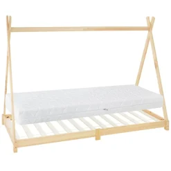 Kinderbett Tipi 90x200 cm aus Kiefernholz inkl. Matratze H-16cm Holzbett mit Lattenrost ML-Design-ECD Germany New