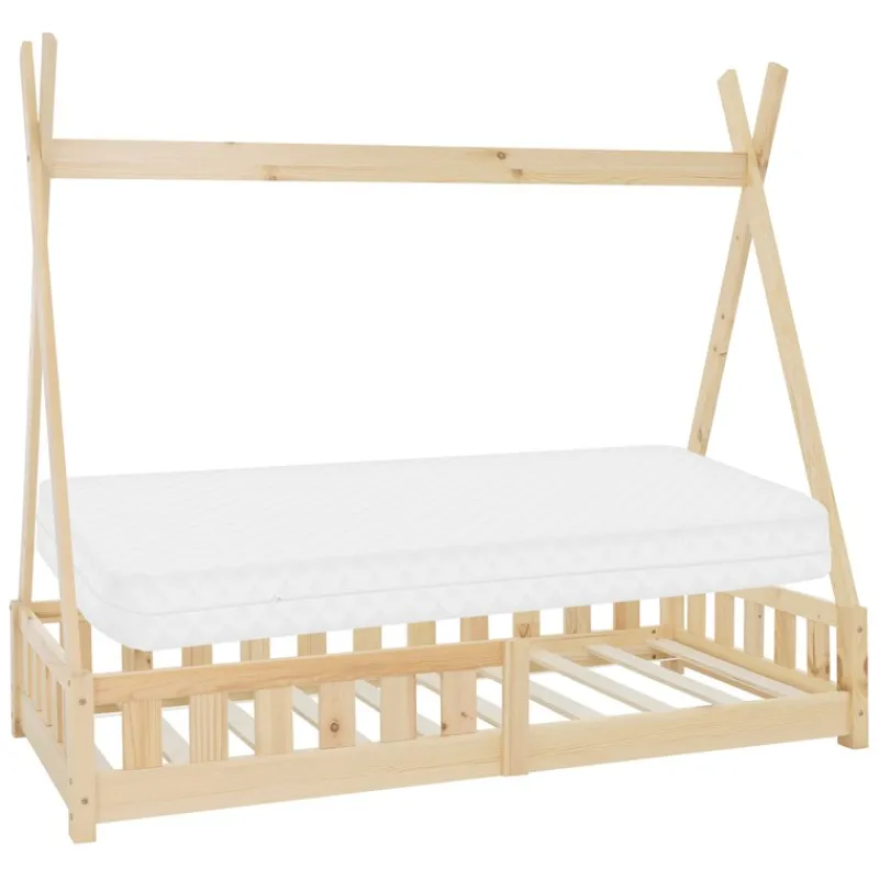 Kinderbett Tipi 80x160 cm aus Kiefernholz inkl. Matratze H-10cm Rausfallschutz und Lattenrost ML-Design-ECD Germany Online