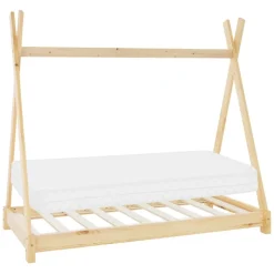 Kinderbett Tipi 80x160 cm aus Kiefernholz inkl. Matratze H-10cm Holzbett mit Lattenrost ML-Design-ECD Germany Best