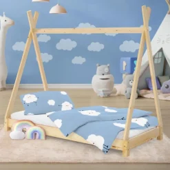 Kinderbett Tipi 80x160 cm aus Kiefernholz Holzbett mit Lattenrost ML-Design-ECD Germany Online