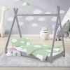 Kinderbett Tipi 70x140 cm Hellgrau aus Kiefernholz Holzbett mit Lattenrost ML-Design-ECD Germany Clearance