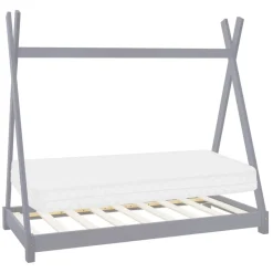 Kinderbett Tipi 80x160 cm Hellgrau aus Kiefernholz inkl. Matratze H-10cm Holzbett mit Lattenrost ML-Design-ECD Germany Outlet