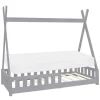 Kinderbett Tipi 80x160 cm Hellgrau aus Kiefernholz inkl. Matratze H-10cm Rausfallschutz und Lattenrost ML-Design-ECD Germany Sale