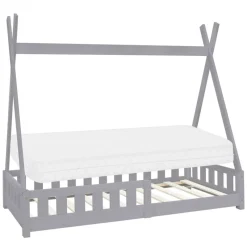 Kinderbett Tipi 80x160 cm Hellgrau aus Kiefernholz inkl. Matratze H-10cm Rausfallschutz und Lattenrost ML-Design-ECD Germany Sale