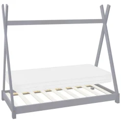 Kinderbett Tipi 70x140 cm Hellgrau aus Kiefernholz inkl. Matratze H-10cm Holzbett mit Lattenrost ML-Design-ECD Germany Sale