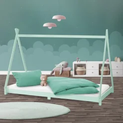 Kinderbett Tipi 90x200 cm Minze aus Kiefernholz Holzbett mit Lattenrost ML-Design-ECD Germany