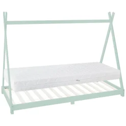 Kinderbett Tipi 90x200 cm Minze aus Kiefernholz inkl. Matratze H-16cm Holzbett mit Lattenrost ML-Design-ECD Germany New