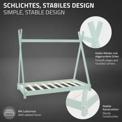 Kinderbett Tipi 80x160 cm Minze aus Kiefernholz Holzbett mit Lattenrost ML-Design-ECD Germany Online