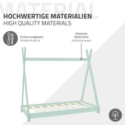 Kinderbett Tipi 80x160 cm Minze aus Kiefernholz Holzbett mit Lattenrost ML-Design-ECD Germany Online