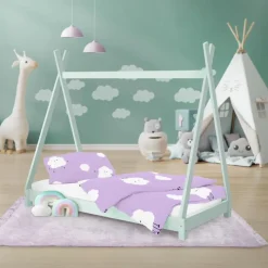 Kinderbett Tipi 80x160 cm Minze aus Kiefernholz Holzbett mit Lattenrost ML-Design-ECD Germany Online
