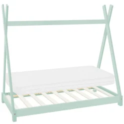 Kinderbett Tipi 70x140 cm Minze aus Kiefernholz inkl. Matratze H-10cm Holzbett mit Lattenrost ML-Design-ECD Germany Sale