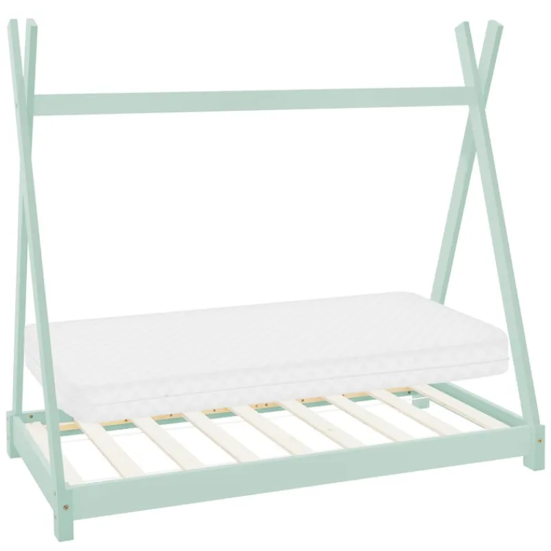 Kinderbett Tipi 70x140 cm Minze aus Kiefernholz inkl. Matratze H-10cm Holzbett mit Lattenrost ML-Design-ECD Germany Sale