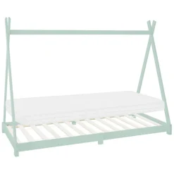 Kinderbett Tipi 90x200 cm Minze aus Kiefernholz inkl. Matratze H-10cm Holzbett mit Lattenrost ML-Design-ECD Germany Online