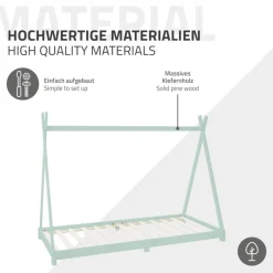Kinderbett Tipi 90x200 cm Minze aus Kiefernholz inkl. Matratze H-10cm Holzbett mit Lattenrost ML-Design-ECD Germany Online