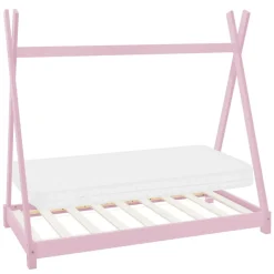 Kinderbett Tipi 70x140 cm Rosa aus Kiefernholz inkl. Matratze H-10cm Holzbett mit Lattenrost ML-Design-ECD Germany Online