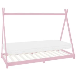 Kinderbett Tipi 90x200 cm Rosa aus Kiefernholz inkl. Matratze H-10cm Holzbett mit Lattenrost ML-Design-ECD Germany New