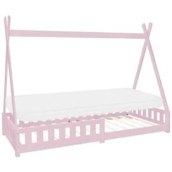 Kinderbett Tipi 90x200 cm Rosa aus Kiefernholz inkl. Matratze H-10cm Rausfallschutz und Lattenrost ML-Design-ECD Germany Hot
