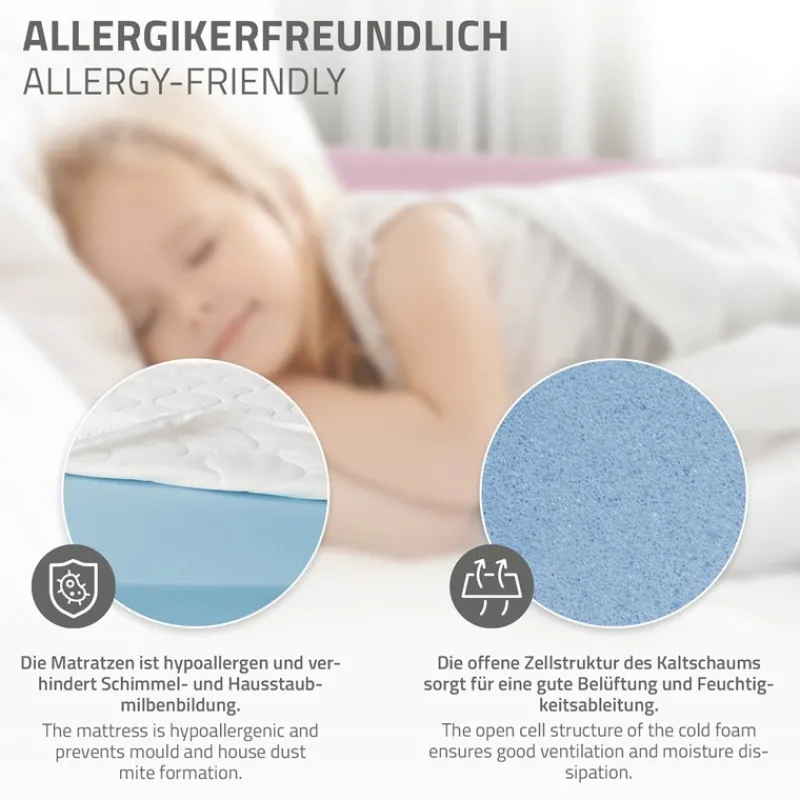 Kinderbett Tipi 90x200 cm Rosa aus Kiefernholz inkl. Matratze H-16cm Rausfallschutz und Lattenrost ML-Design-ECD Germany Outlet