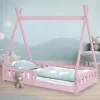 Kinderbett Tipi 80x160 cm Rosa aus Kiefernholz mit Rausfallschutz und Lattenrost Holzbett ML-Design-ECD Germany Outlet