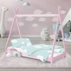 Kinderbett Tipi 70x140 cm Rosa aus Kiefernholz Holzbett mit Lattenrost ML-Design-ECD Germany Online
