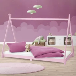 Kinderbett Tipi 90x200 cm Rosa aus Kiefernholz Holzbett mit Lattenrost ML-Design-ECD Germany